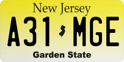 NJ license plate A31MGE