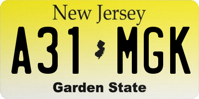 NJ license plate A31MGK