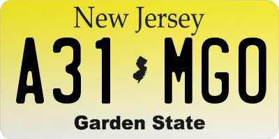 NJ license plate A31MGO