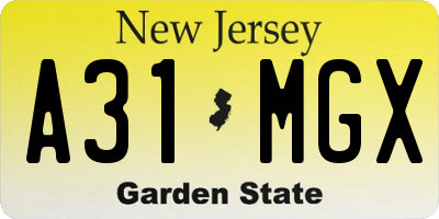 NJ license plate A31MGX