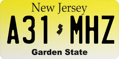 NJ license plate A31MHZ