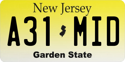 NJ license plate A31MID