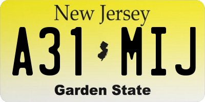 NJ license plate A31MIJ