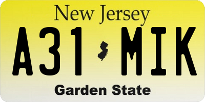 NJ license plate A31MIK