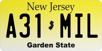 NJ license plate A31MIL