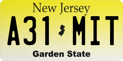 NJ license plate A31MIT