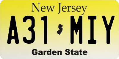 NJ license plate A31MIY