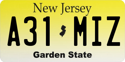 NJ license plate A31MIZ