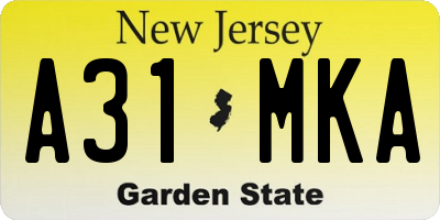 NJ license plate A31MKA