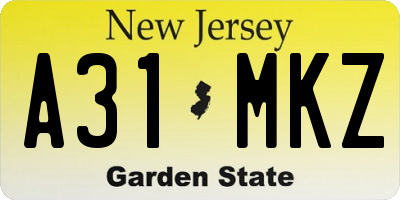 NJ license plate A31MKZ