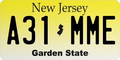 NJ license plate A31MME
