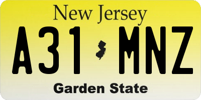 NJ license plate A31MNZ