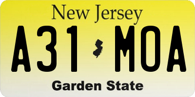 NJ license plate A31MOA