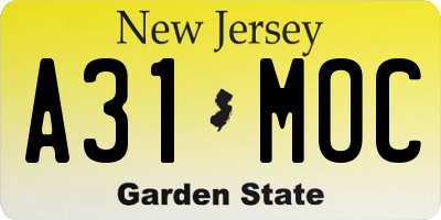 NJ license plate A31MOC