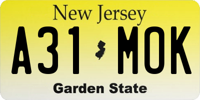 NJ license plate A31MOK