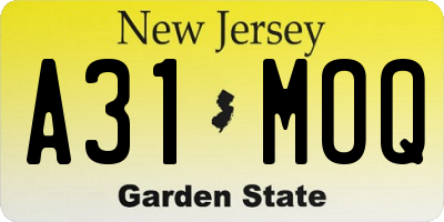 NJ license plate A31MOQ