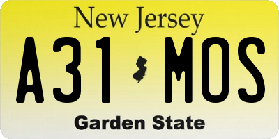 NJ license plate A31MOS