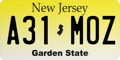 NJ license plate A31MOZ