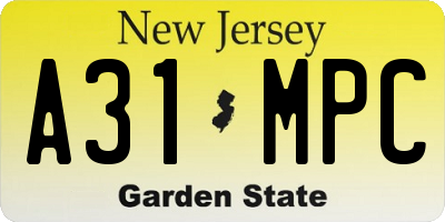 NJ license plate A31MPC