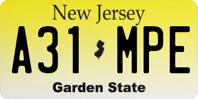 NJ license plate A31MPE