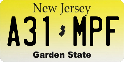 NJ license plate A31MPF