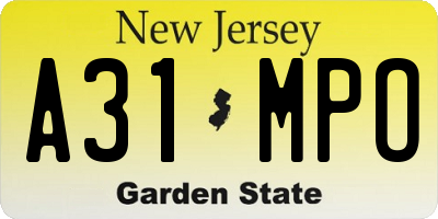 NJ license plate A31MPO