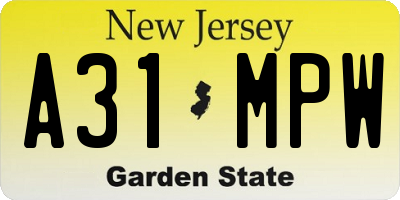 NJ license plate A31MPW