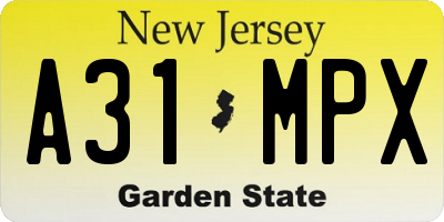 NJ license plate A31MPX