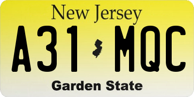 NJ license plate A31MQC