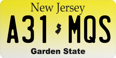 NJ license plate A31MQS