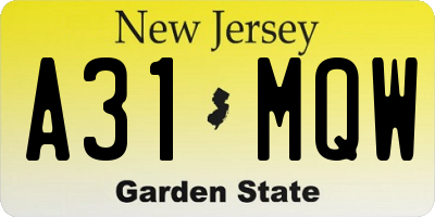 NJ license plate A31MQW