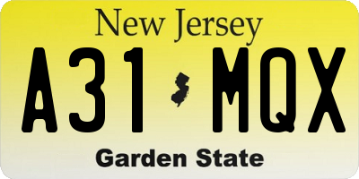 NJ license plate A31MQX