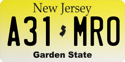 NJ license plate A31MRO