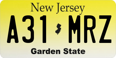 NJ license plate A31MRZ