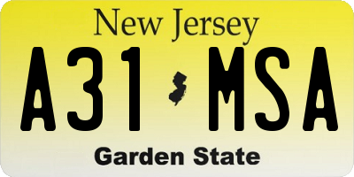 NJ license plate A31MSA