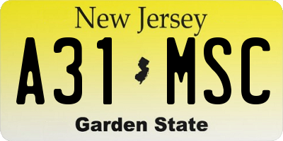 NJ license plate A31MSC