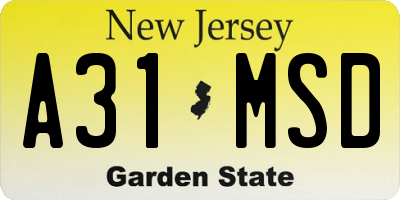 NJ license plate A31MSD