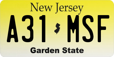NJ license plate A31MSF
