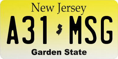 NJ license plate A31MSG