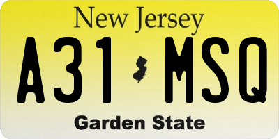 NJ license plate A31MSQ