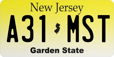 NJ license plate A31MST