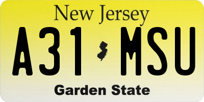 NJ license plate A31MSU