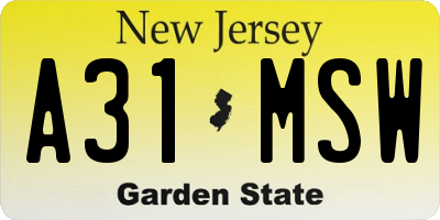 NJ license plate A31MSW