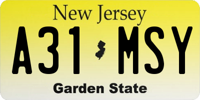 NJ license plate A31MSY