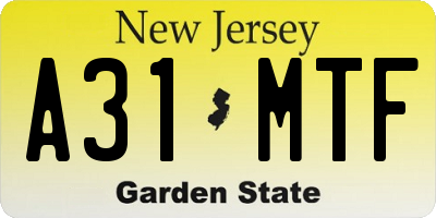NJ license plate A31MTF