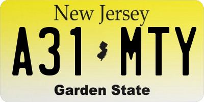 NJ license plate A31MTY