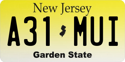NJ license plate A31MUI