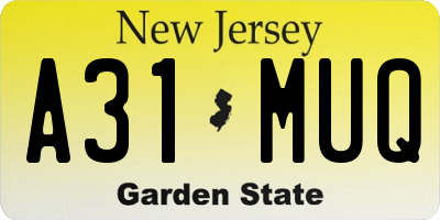 NJ license plate A31MUQ