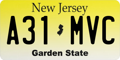 NJ license plate A31MVC