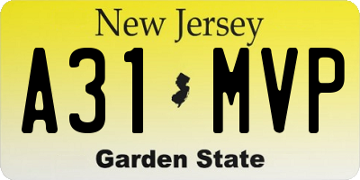 NJ license plate A31MVP